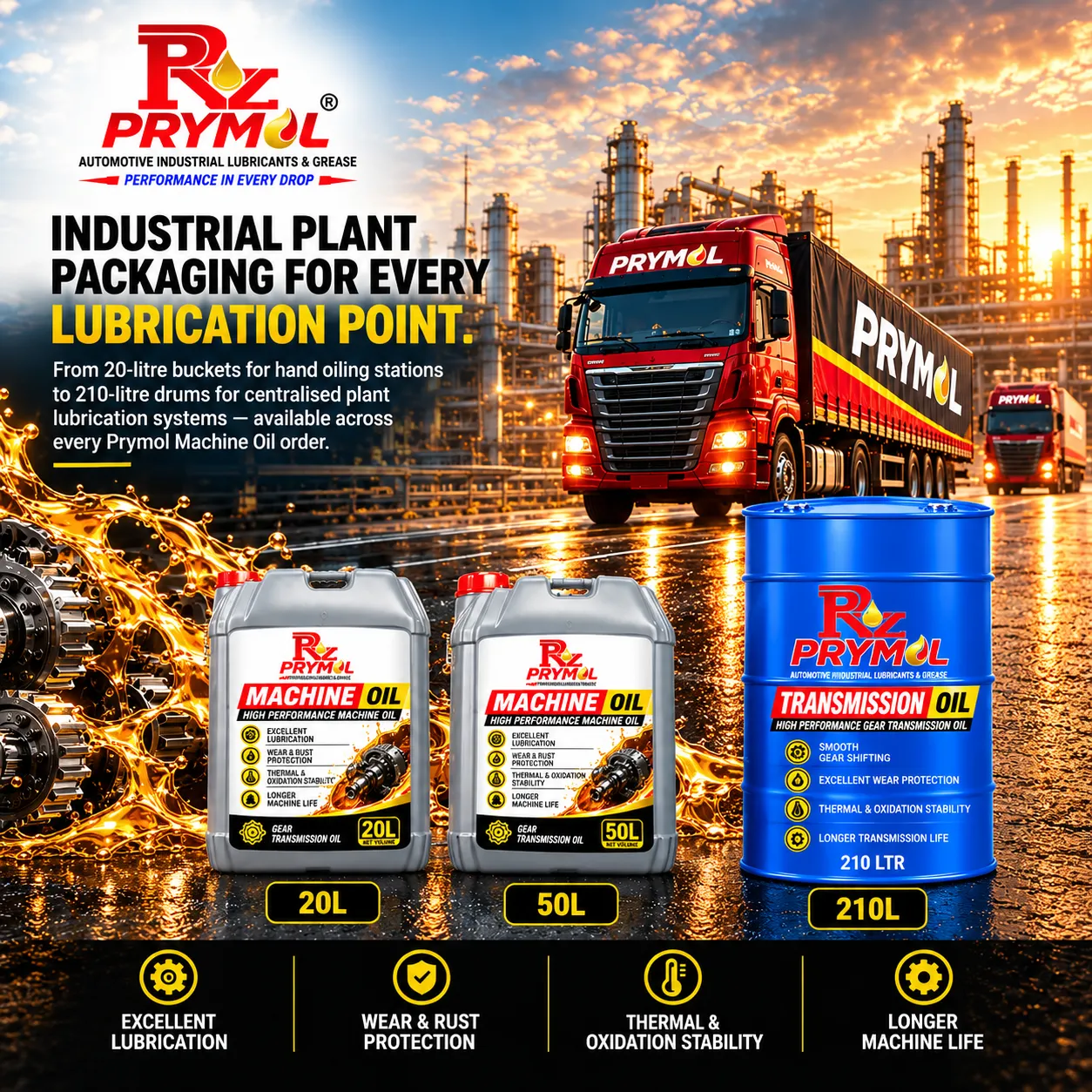 Prymol Machine Oil pack sizes